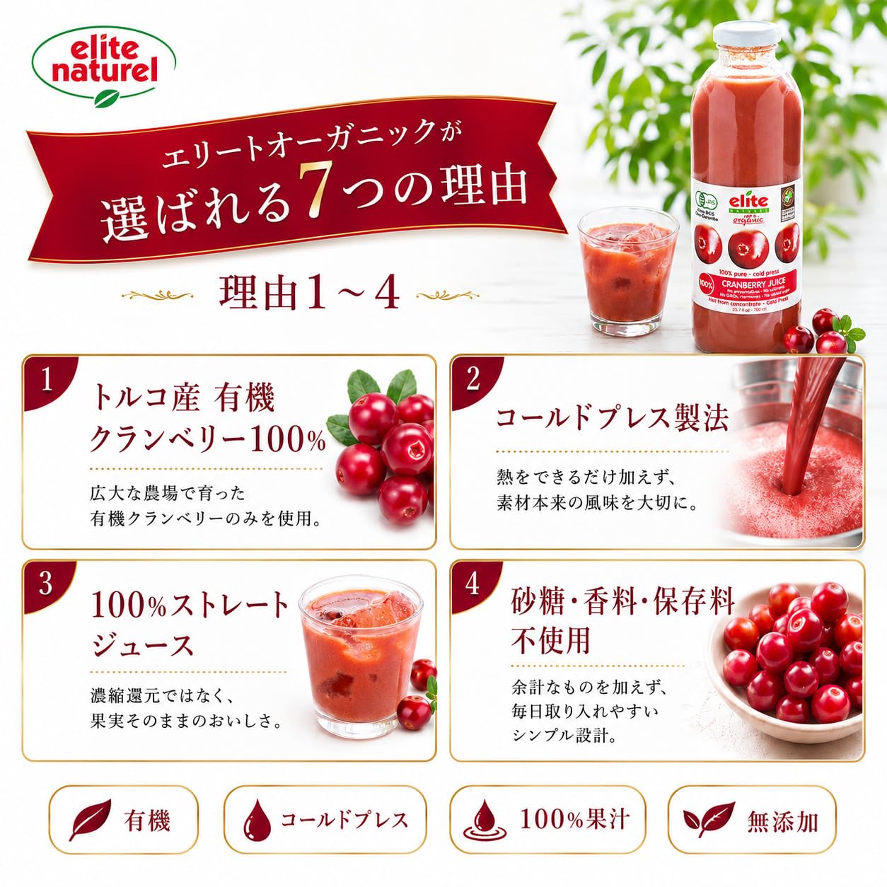 elite オーガニック クランベリージュース　×8本 Amazon.co.jp: エリート オーガニック クランベリー ジュース 有機100